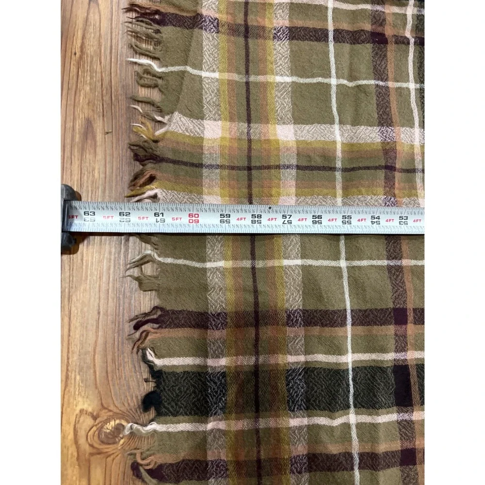 Wilfred Aritzia 100% Wool Diamond Mosaic Blanket Scarf Plaid Olive Green 51x61‎